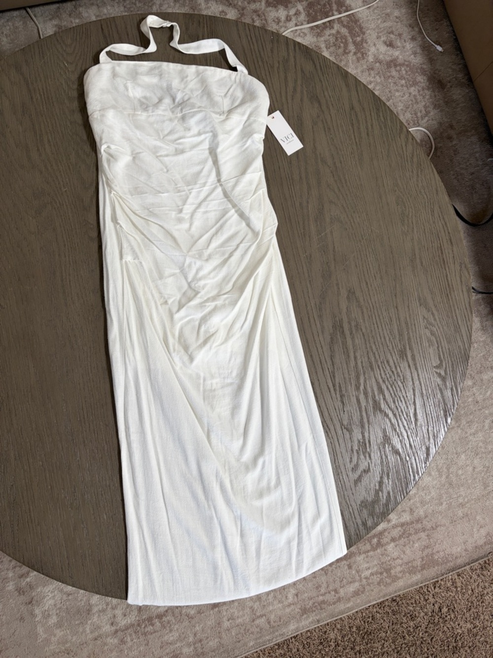 Vici Strapless White Ruched Maxi Dress